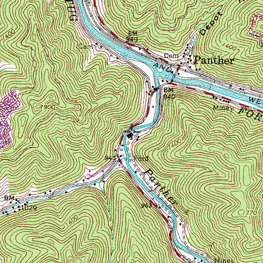 Topographic Map of Panther Elementary School (historical), WV