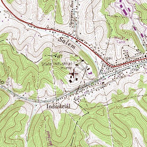 Topographic Map of West Virginia Industrial Home for Youth Library, WV