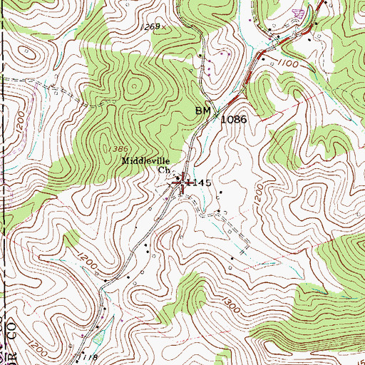 Topographic Map of Middleville, WV