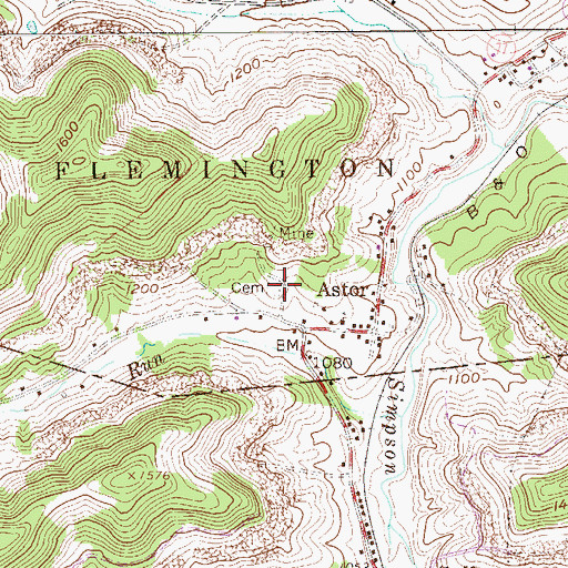 Topographic Map of Astor Cemetery, WV
