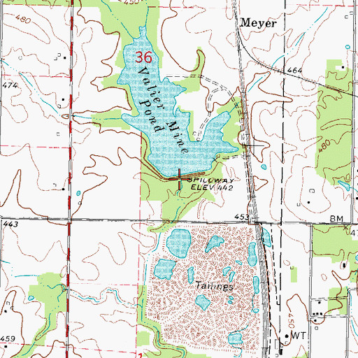 Topographic Map of Valier Lake Dam, IL