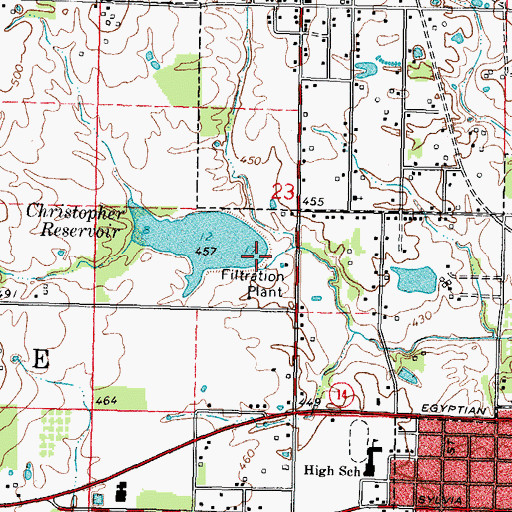 Topographic Map of Christopher Old Reservoir Dam, IL