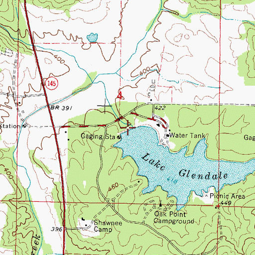Topographic Map of Lake Glendale Dam, IL
