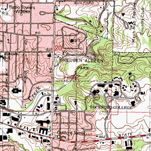Topographic Map of Reuben Aldeen Park Lake, IL