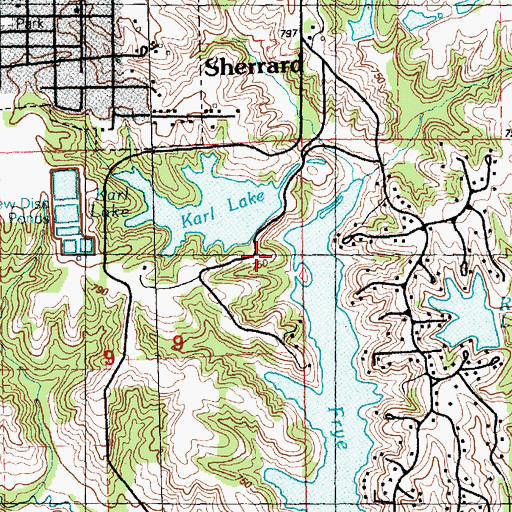Topographic Map of Karl Lake Dam, IL
