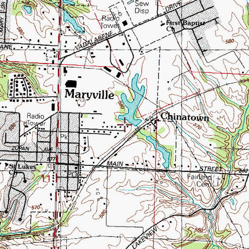 Topographic Map of Marysville Fishing Club Lake Dam, IL