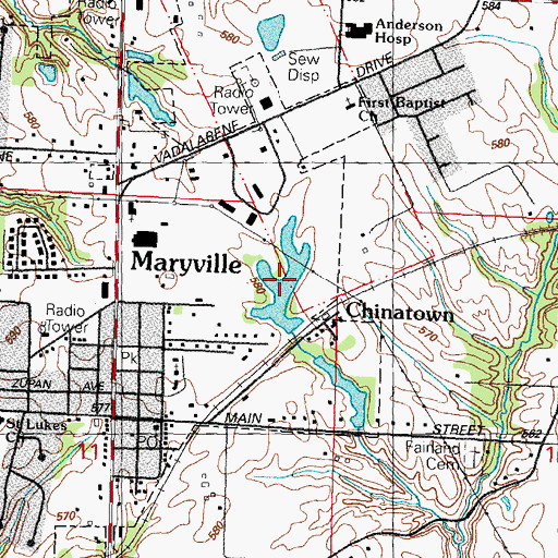 Topographic Map of Marysville Fishing Club Lake, IL