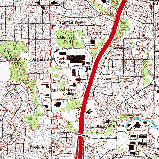 Topographic Map of Atlanta Metropolitan College, GA