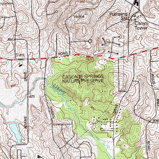 Topographic Map of Cascade Springs Nature Preserve, GA