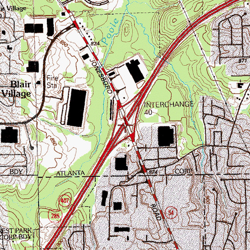 Topographic Map of Interchange 40, GA