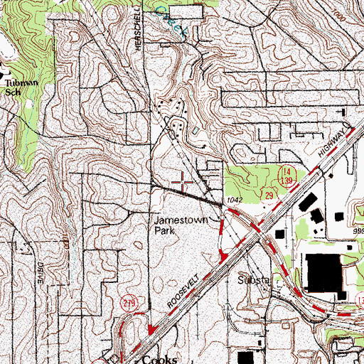 Topographic Map of Jamestown Plaza Shopping Center, GA