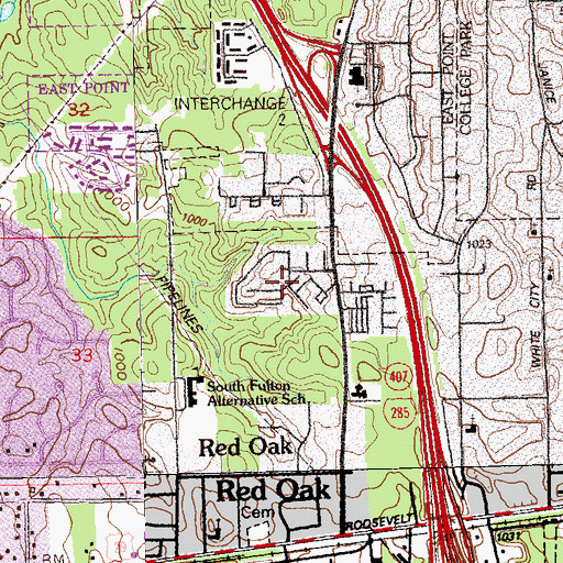 Topographic Map of Park South, GA