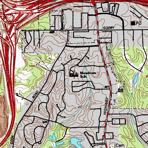 Topographic Map of The Meadows Elementary School, GA