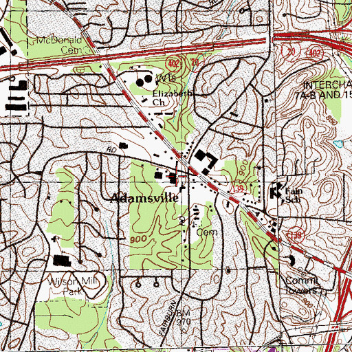 Topographic Map of Adamsville Health Center, GA