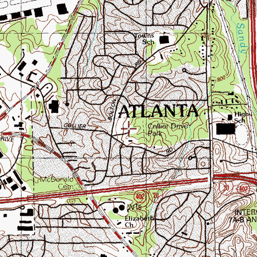 Topographic Map of Collier Drive Park, GA