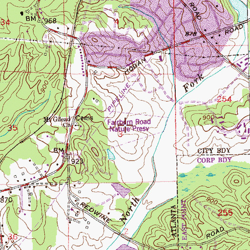 Topographic Map of Fairburn Road Nature Preserve, GA