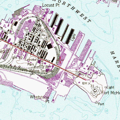 Topographic Map of Locust Point Yard, MD