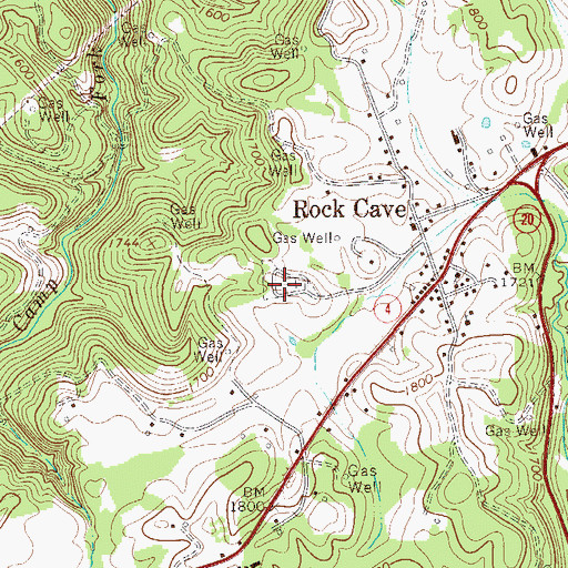 Topographic Map of Rock Cave Cemetery, WV
