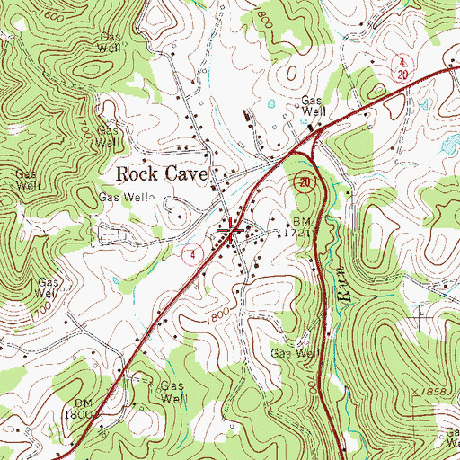 Topographic Map of Rock Cave Post Office, WV
