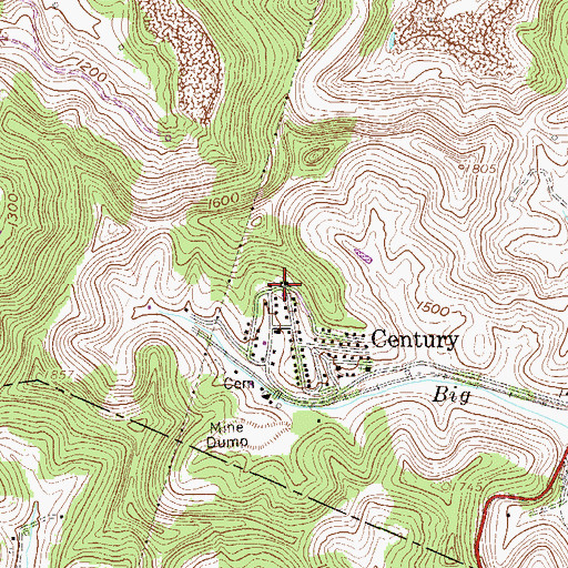 Topographic Map of Century Post Office, WV