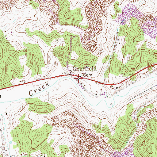 Topographic Map of Overfield Community Church, WV