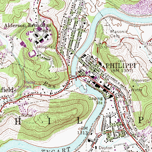 Topographic Map of Philippi Covered Bridge, WV