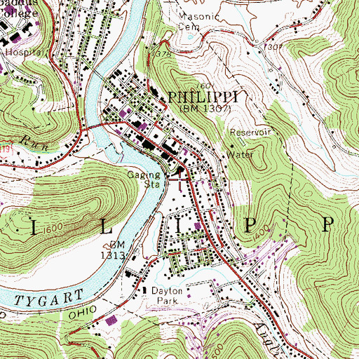 Topographic Map of Philippi Post Office, WV