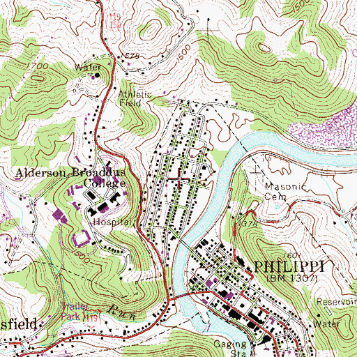 Topographic Map of Tygart Glen, WV