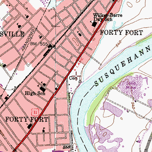 Topographic Map of Forty Fort Cemetery, PA