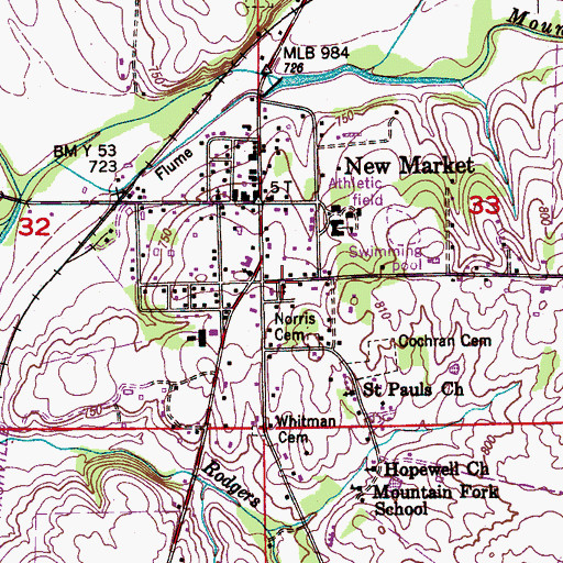 Topographic Map of New Market United Methodist Church, AL