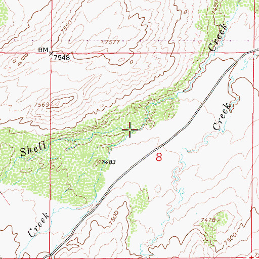 Topographic Map of East Shell Creek, WY