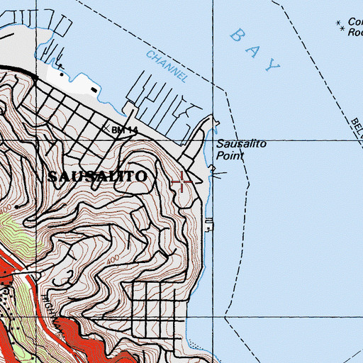 Topographic Map of Sausalito Town Square, CA