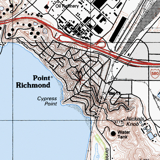 Topographic Map of Point Richmond Baptist Church, CA