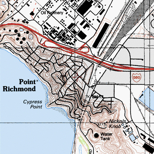 Topographic Map of West Side Branch Richmond Public Library, CA