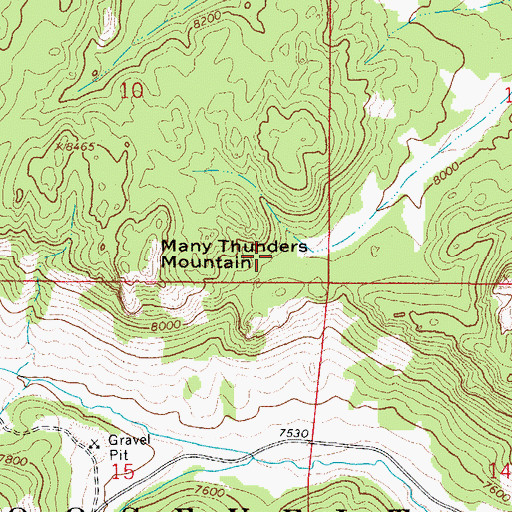 Topographic Map of Many Thunders Mountain, CO