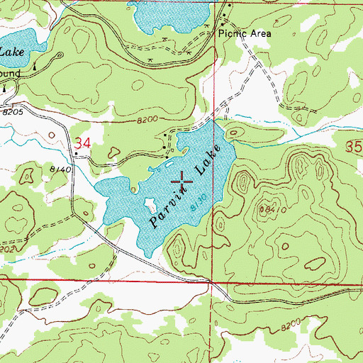 Topographic Map of Parvin Lake, CO