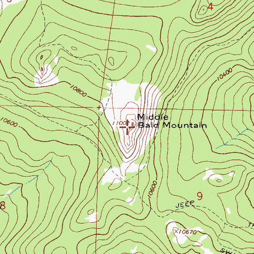 Topographic Map of Middle Bald Mountain, CO