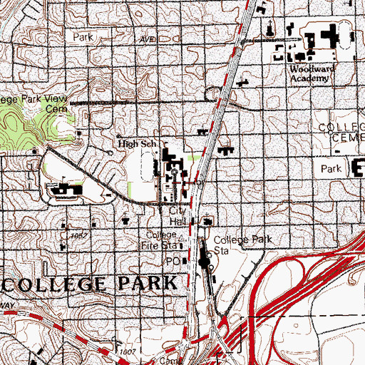 Topographic Map of College Park Branch Atlanta-Fulton Library, GA