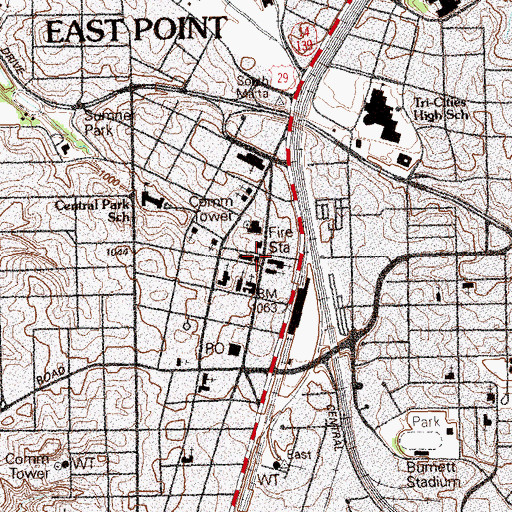 Topographic Map of East Point City Hall, GA