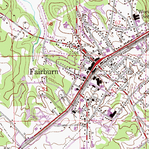 Topographic Map of Fairburn City Hall, GA