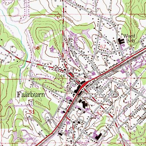Topographic Map of Fairburn Post Office, GA