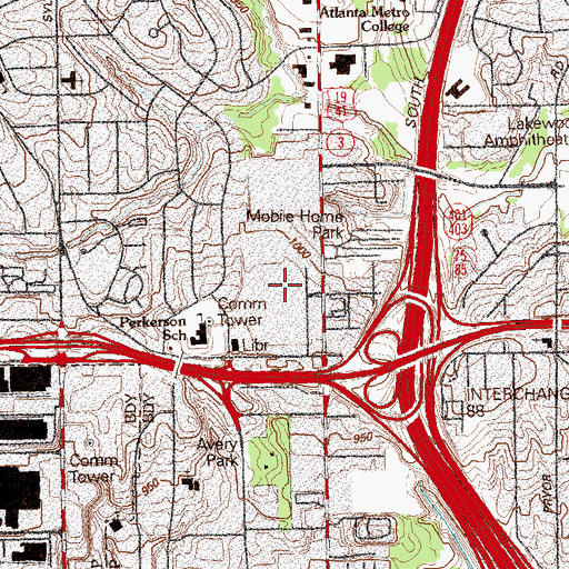 Topographic Map of Stewart Lakewood Shopping Center, GA