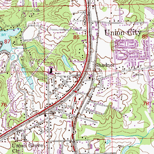 Topographic Map of Union City City Hall, GA