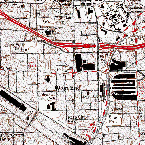 Topographic Map of West End Branch Atlanta-Fulton Library, GA