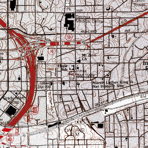 Topographic Map of Martin Luther King Junior Branch Atlanta-Fulton Public Library, GA