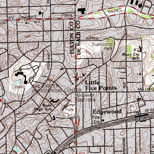 Topographic Map of Inman Park Branch Atlanta-Fulton Public Library, GA