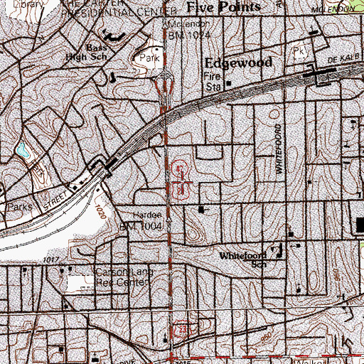 Topographic Map of Moreland Park, GA