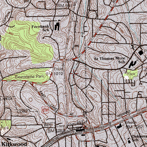 Topographic Map of Parkwood Park, GA