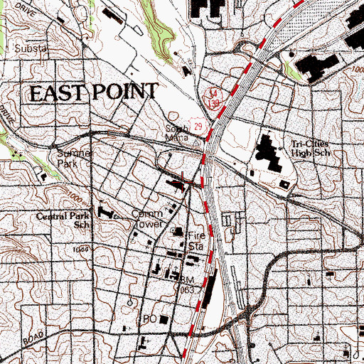 Topographic Map of East Point First United Methodist Church, GA