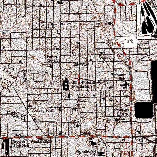 Topographic Map of Vine City, GA